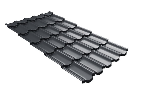 Металлочерепица квинта плюс с 3D резом 0,5 Satin Мatt RAL 7024 мокрый асфальт купить в Супсехе